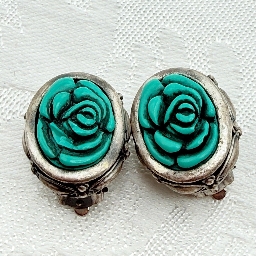 Vintage MX Michael Morrison Faux Resin Turquoise Blue Flower Clip-On Earrings